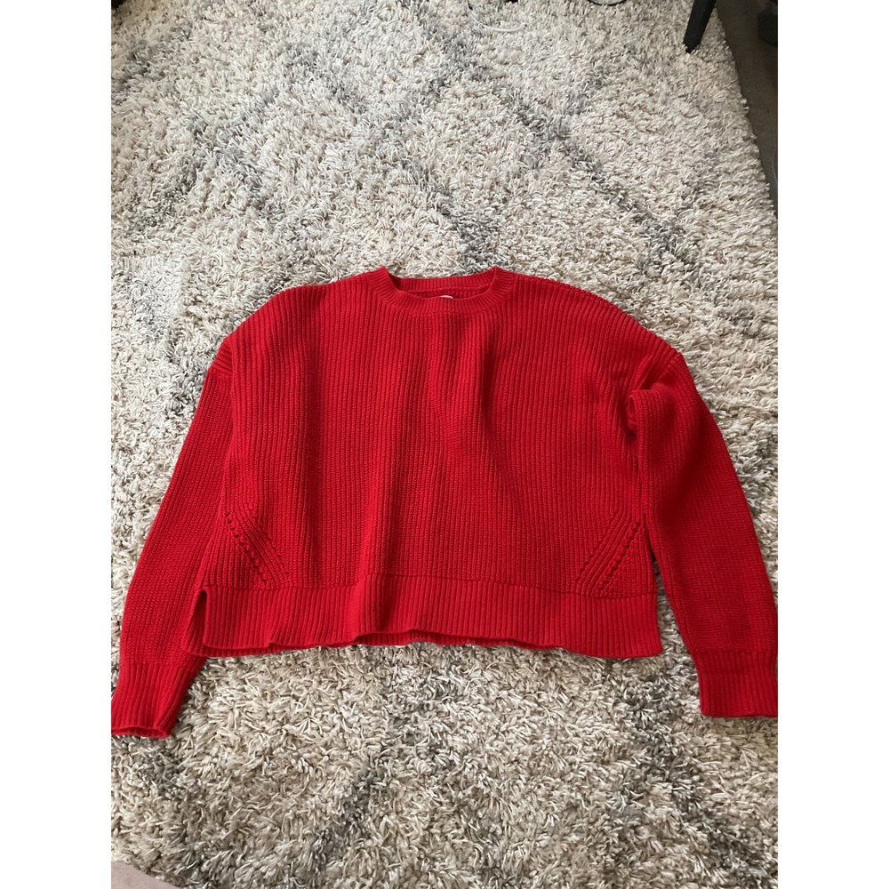 Duluth Trading‎ Co Womens XL Red Shaker Stitch Cotton Blend Crewneck Sweater